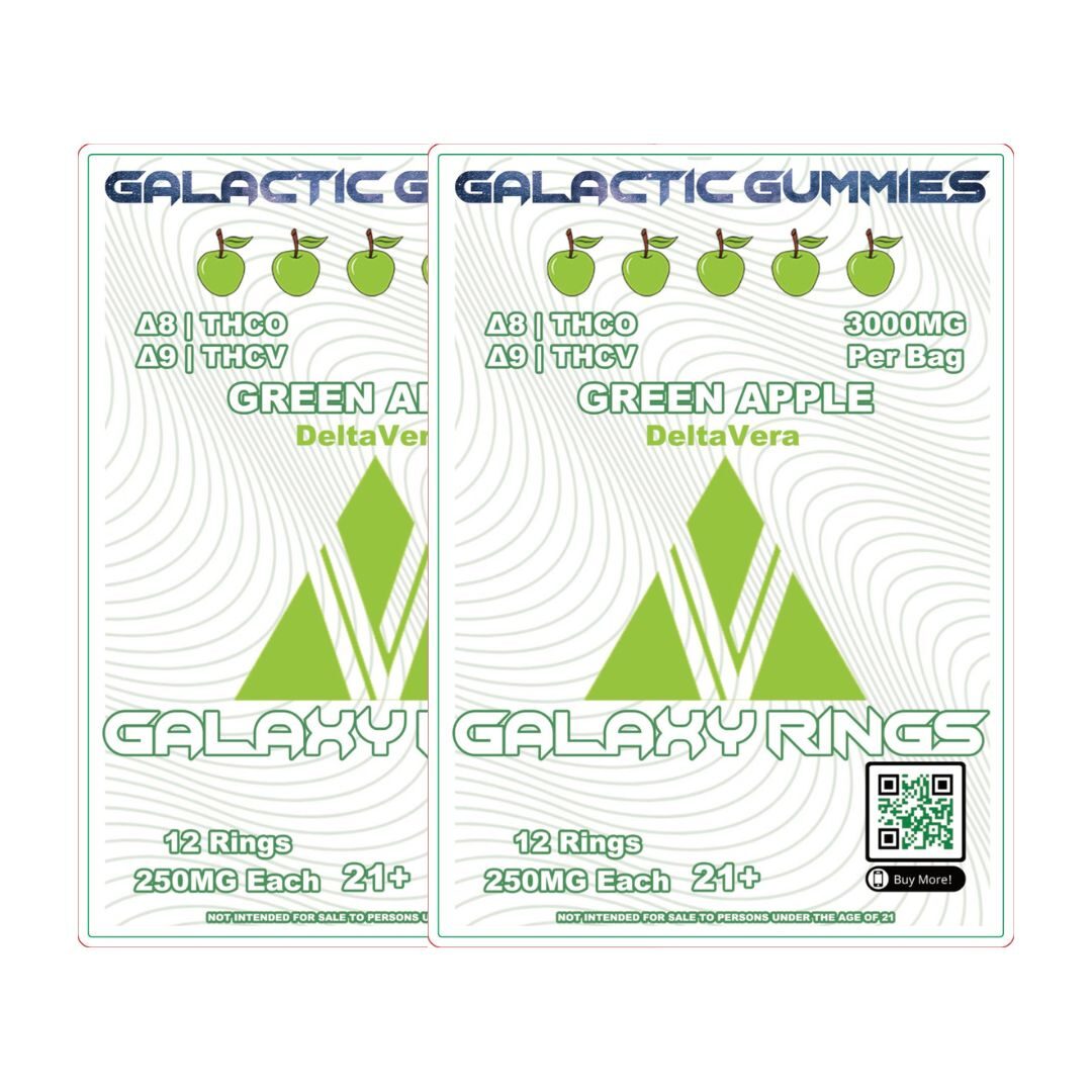 2 for 1! DeltaVera THCV, THCO, Delta-8, Delta-9 Green Apple Galaxy Rings – (3,000mg Total Cannabinoids)